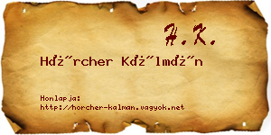Hörcher Kálmán névjegykártya